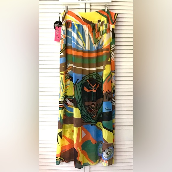 🆕 Neon Macy’s Impulse Skirt Womens size 12 Yellow Owl Print Maxi Bright Festive - Picture 7 of 12